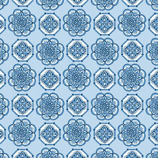 Bluesette - Tile Medallion - Light Blue 44" / 45" Fabric Per Yard The Fabric Company