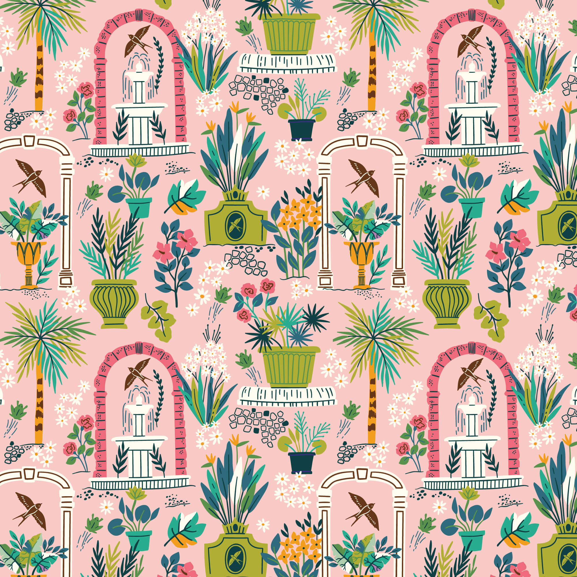 Bohemian Paradise - Garden - Pink 44" / 45" Fabric Per Yard