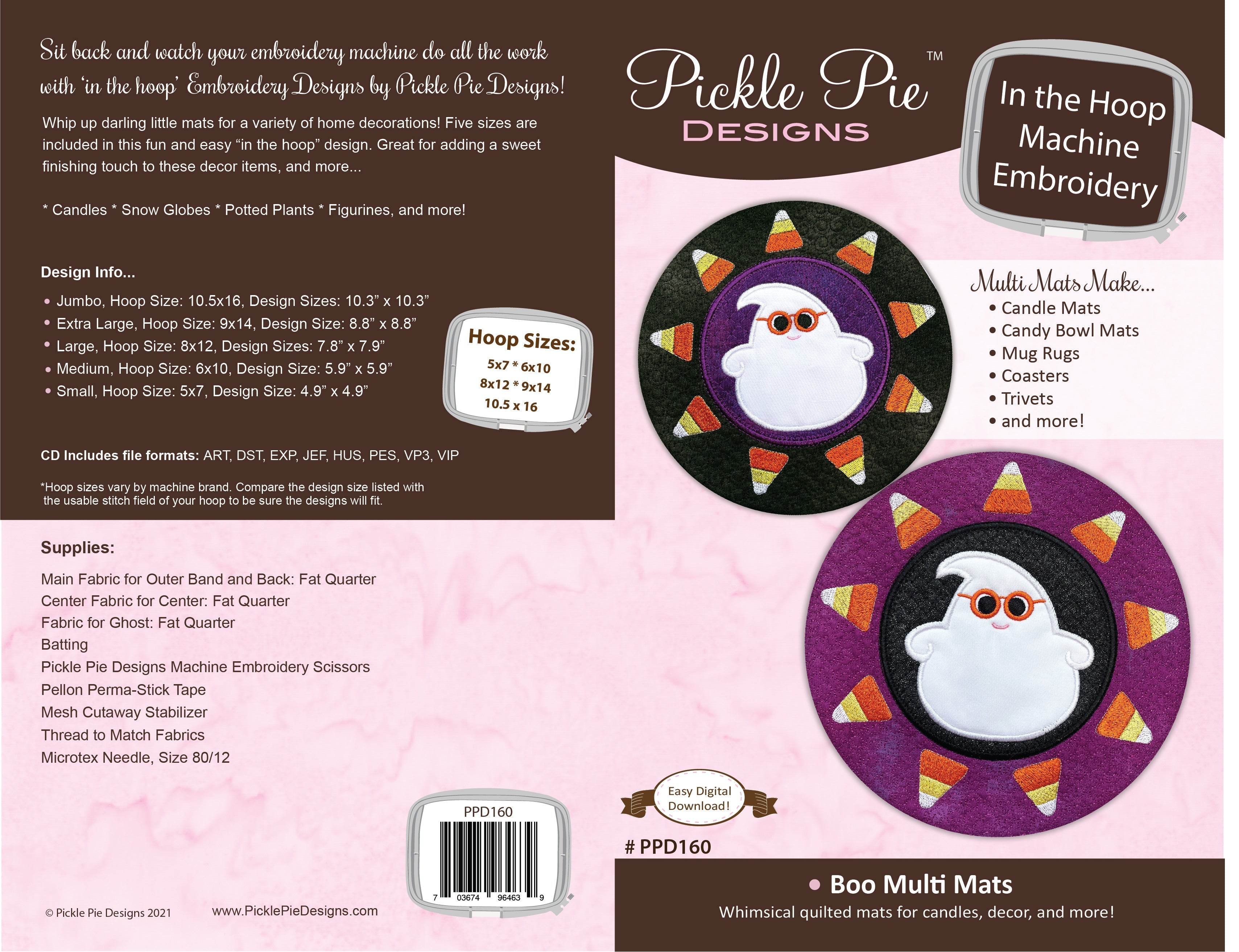 Boo Multi Mats In the Hoop Embroidery Design Collection