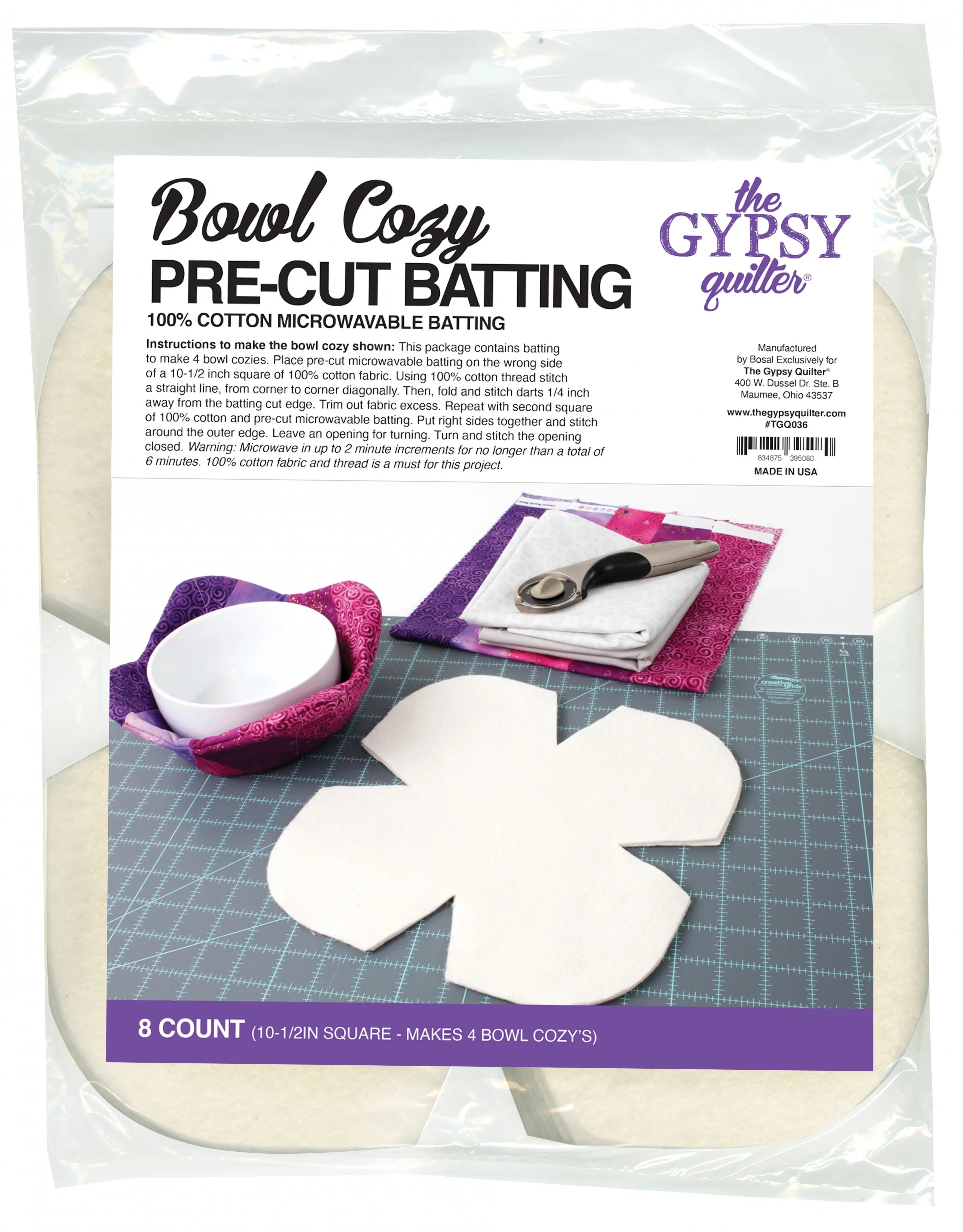 Bowl Cozy Pre-Cut Batting 8ct - Linda's Electric Quilters