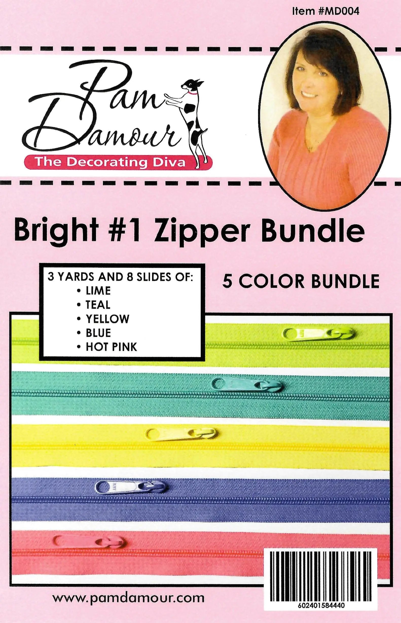 Bright 5 colors, 3 yards of Reversible Coil Zipper Tape with 8 Slides - Linda's Electric Quilters
