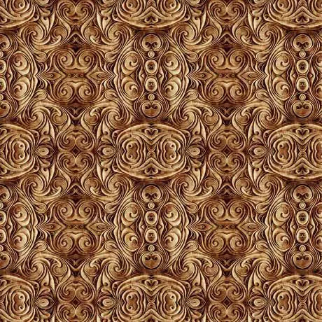 Brown Endless Blues Scroll Medallion Wideback Cotton Fabric ( 1 yard pack )