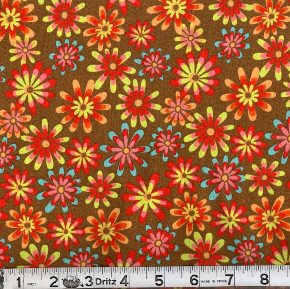 Brown Flower Power 45" Wide Cotton Fabric Per Yard