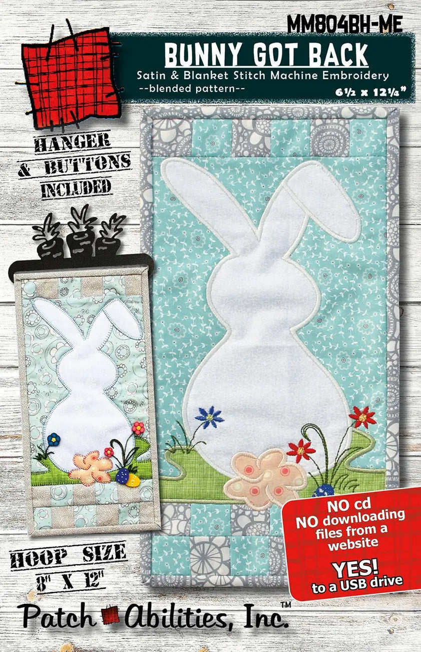 Bunny Got Back Pattern Machine Embroidery Version with Buttons and Hanger - Linda's Electric Quilters