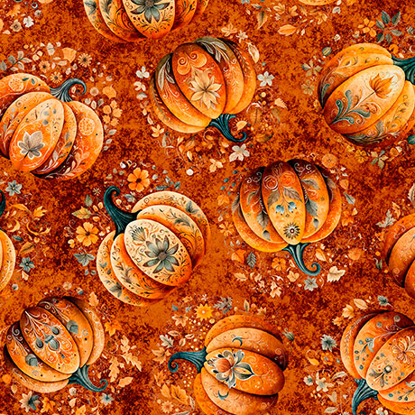Burnt Orange Tossed Pumpkins Harvest Hollow 44"/45" Cotton Fabric per yard