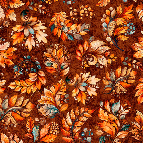 Burnt Umber Fall Leaves Harvest Hollow 44"/45" Cotton Fabric per yard