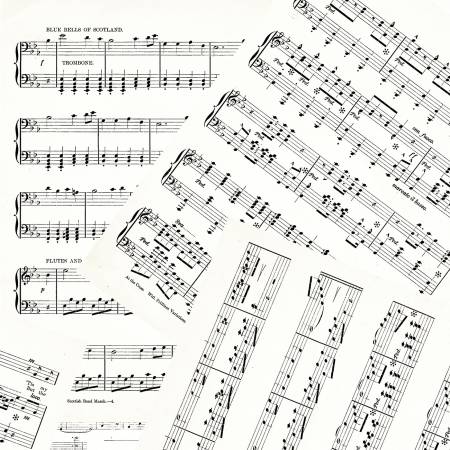 Riley Blake Art Journal Music White C13040 quilting fabric — musical notation on white