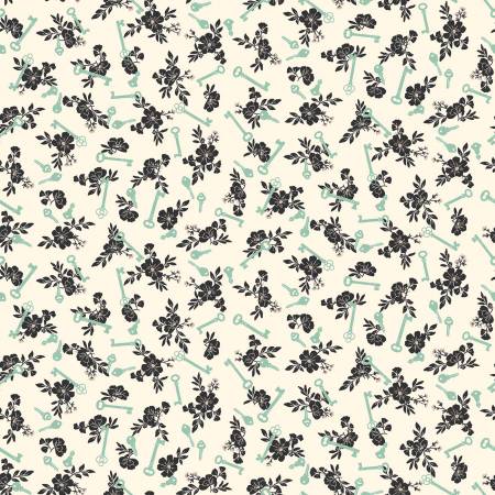 Riley Blake Blossom Lane keys quilting cotton fabric in Cream
