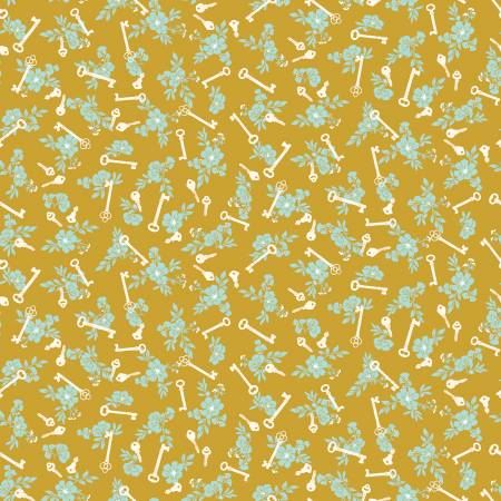 Riley Blake Blossom Lane keys quilting cotton fabric in Gold