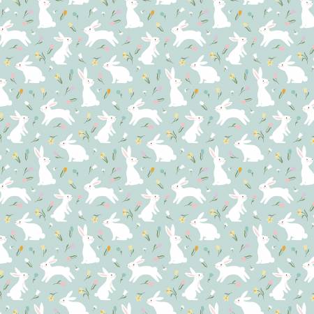 Riley Blake Bunny Trail bunnies quilting cotton fabric in Powder