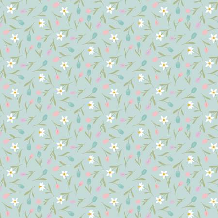 Riley Blake Bunny Trail tulip toss quilting cotton fabric in Powder