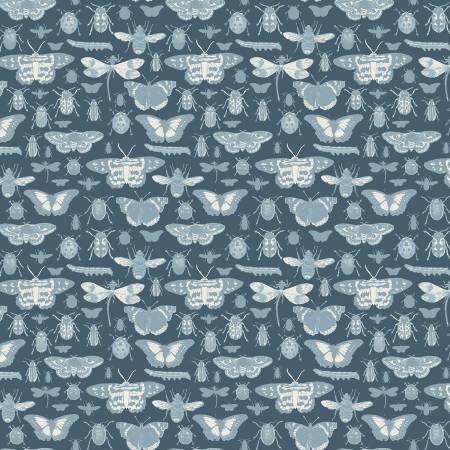 Riley Blake Floral Gardens insects quilting cotton fabric in Navy
