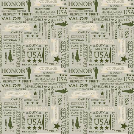 Riley Blake Coming Home army text military quilting cotton fabric in Sage