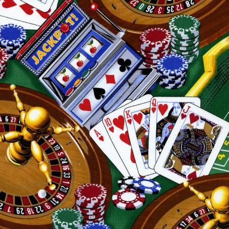 Timeless Treasures green casino games novelty quilting cotton fabric