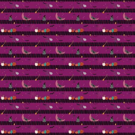 Riley Blake Little Witch sitting on a gate magenta
