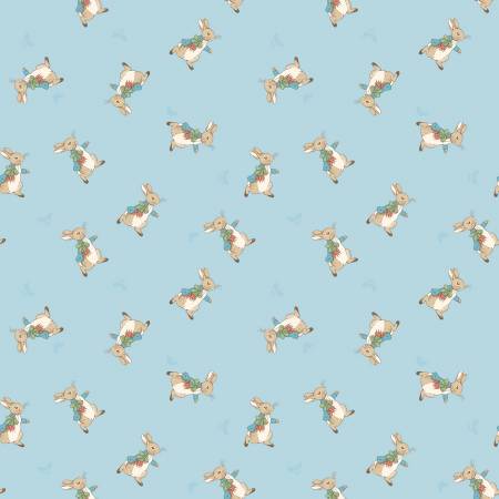Riley Blake The Tale of Peter Rabbit Peter Toss Blue quilting fabric — Peter Rabbit toss print in blue