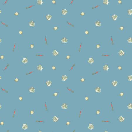Riley Blake The Tale of Peter Rabbit Veggies Blue quilting fabric — garden veggies in blue