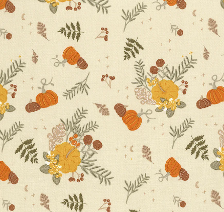 Riley Blake Pumpkin Spice Ivory C14990 quilting fabric — warm autumn print on a soft ivory ground