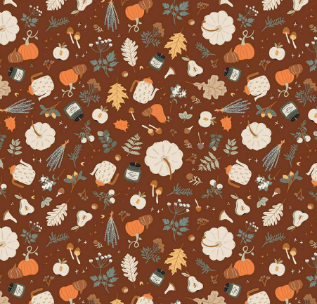 Riley Blake Pumpkin Spice Brown C14992 quilting fabric — warm autumn print in a rich brown colorway