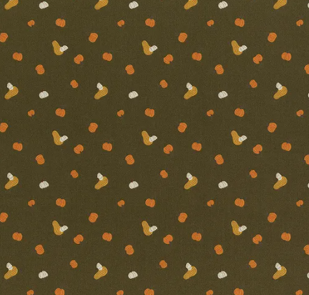 Riley Blake Pumpkin Spice Olive C14993 quilting fabric — autumn print on a rich olive green ground