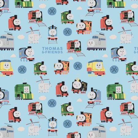 Riley Blake Thomas & Friends Main Blue quilting fabric — Thomas main print in blue