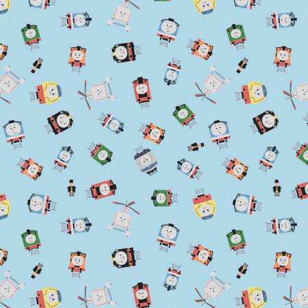 Riley Blake Thomas & Friends Toss Blue quilting fabric — Thomas toss print in blue