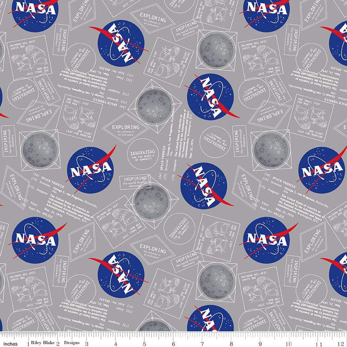 Riley Blake Designs Fabric NASA Outer Space Moon Boots Gray Cotton 44"/45" Fabric Per Yard
