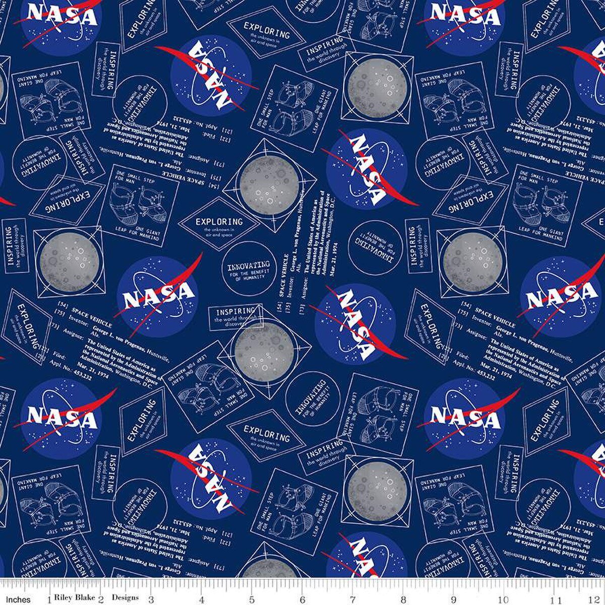 Riley Blake Designs Fabric NASA Outer Space Moon Boots Navy Cotton 44"/45" Fabric Per Yard