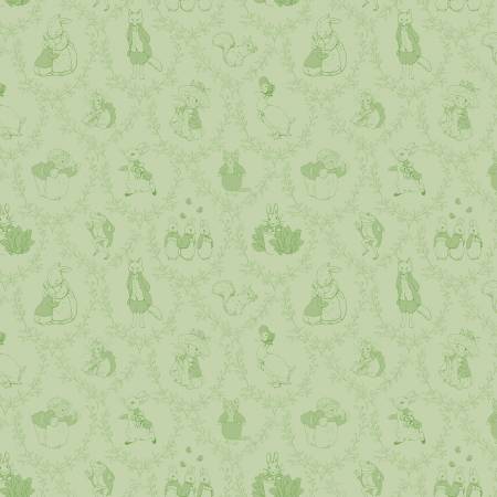 Riley Blake Peter Rabbit & Friends Toile quilting cotton in Fern green