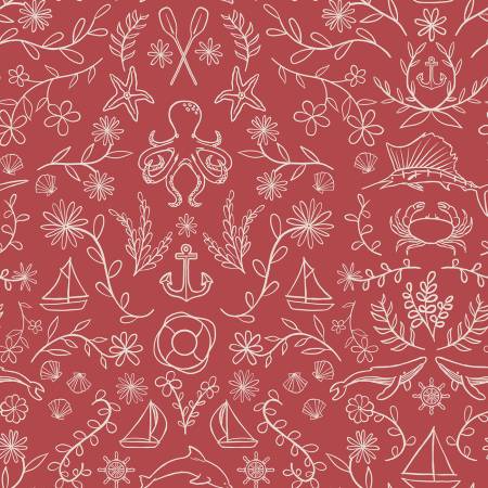Riley Blake Yacht Club Main quilting fabric in Red