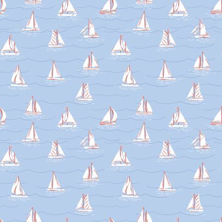 Riley Blake Yacht Club Sailboats quilting fabric in Sky