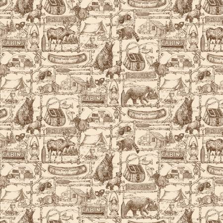 Riley Blake Pine Grove Outlines quilting fabric in Putty C15934