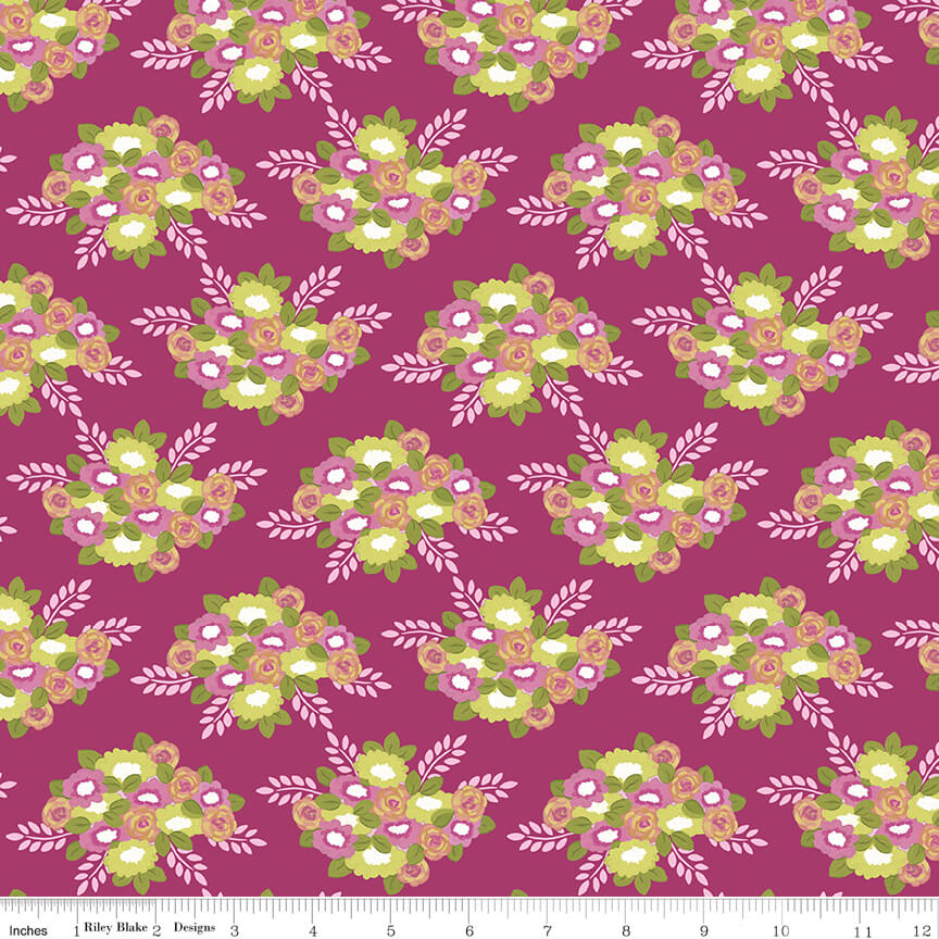 Riley Blake Morning Meadow bouquets orchid cotton 3 yard pack by Lisa Tueller