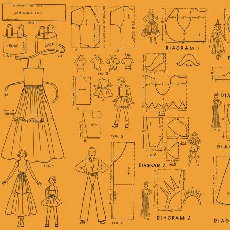 Riley Blake Costume Maker's Act Costumes quilting fabric in Orange