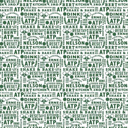 Riley Blake Pickleball Text quilting fabric in White