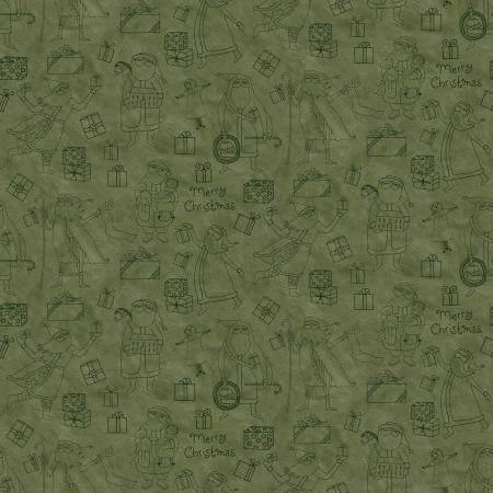 Riley Blake Naughty or Nice Santas and Gifts quilting fabric in Green