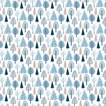 Riley Blake Winter Magic Trees quilting fabric in White