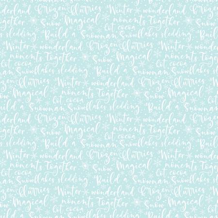 Riley Blake Winter Magic Winter Words quilting fabric in Aqua