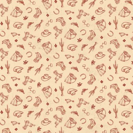 Riley Blake John Wayne American West Icons Cream quilting fabric — western icons on cream