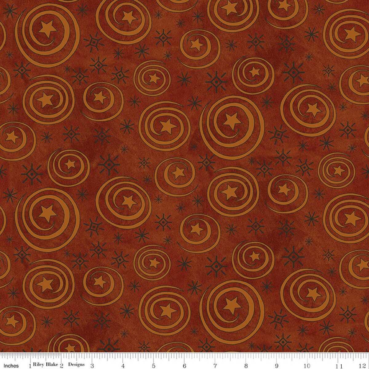 Spooky Stars and Swirls Rusty Oak 45" wide fabric per yard