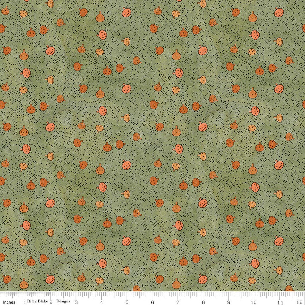 Spooky Pumpkins Green 45" wide fabric per yard