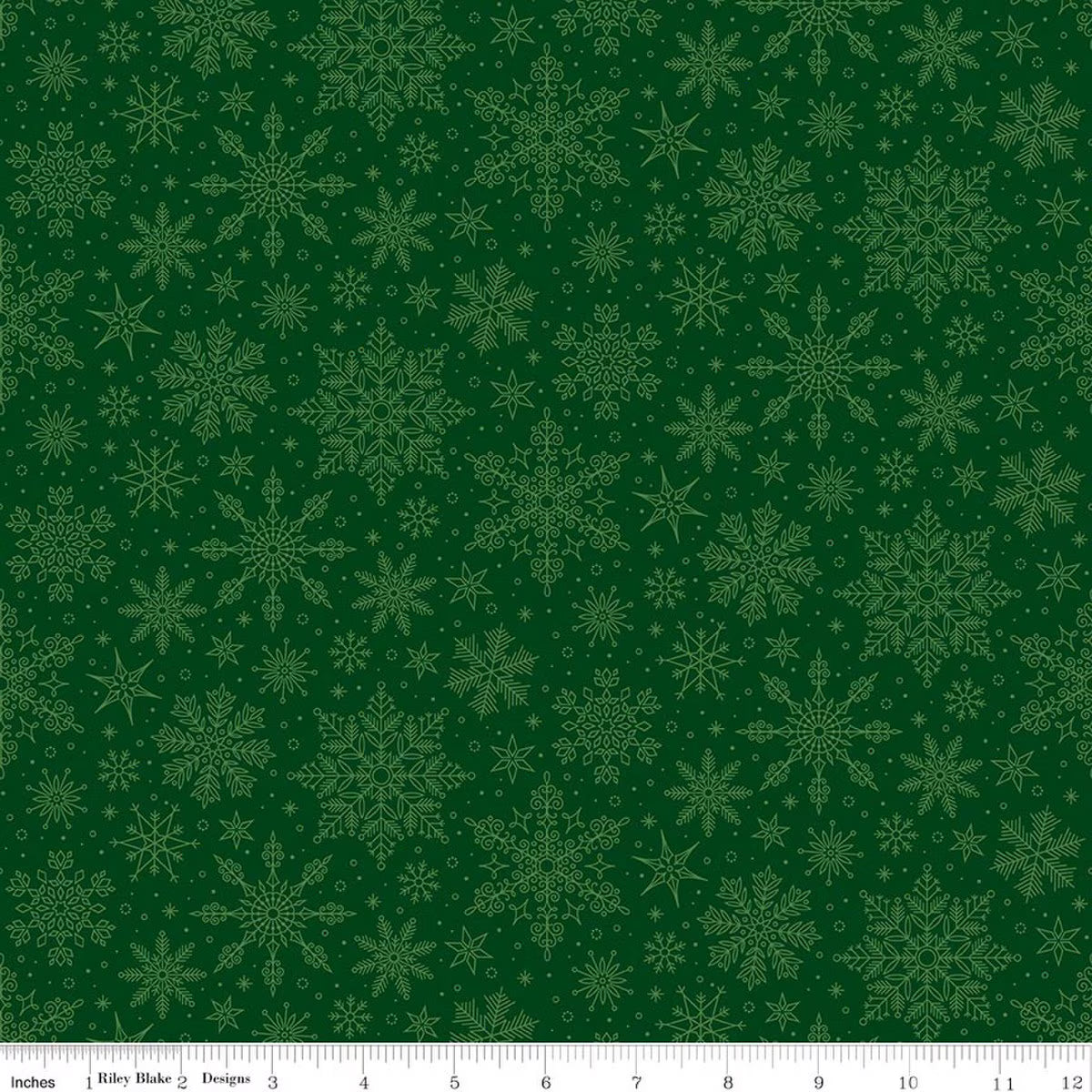 Poinsettias at Christmas Snowflakes Green quilting fabric by Riley Blake