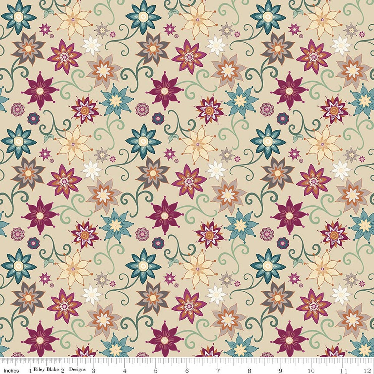 Where The Wild Flowers Are Dance Beige Cotton 43"/44" Fabric Per Yard