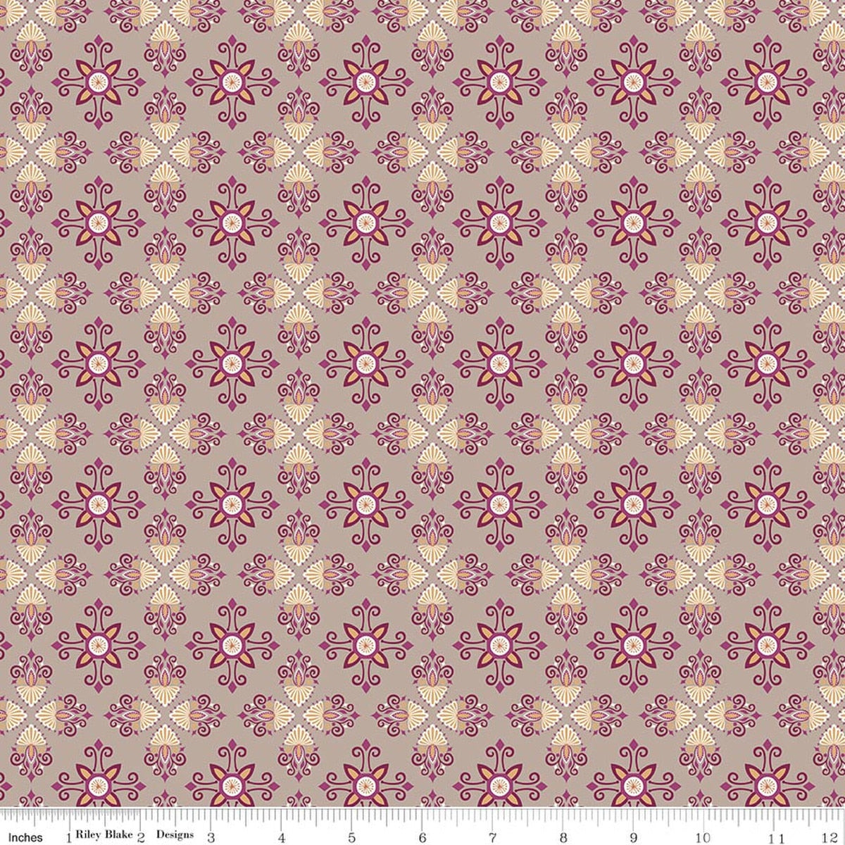 Where The Wild Flowers Are Damask Pewter Cotton 43"/44" Fabric Per Yard