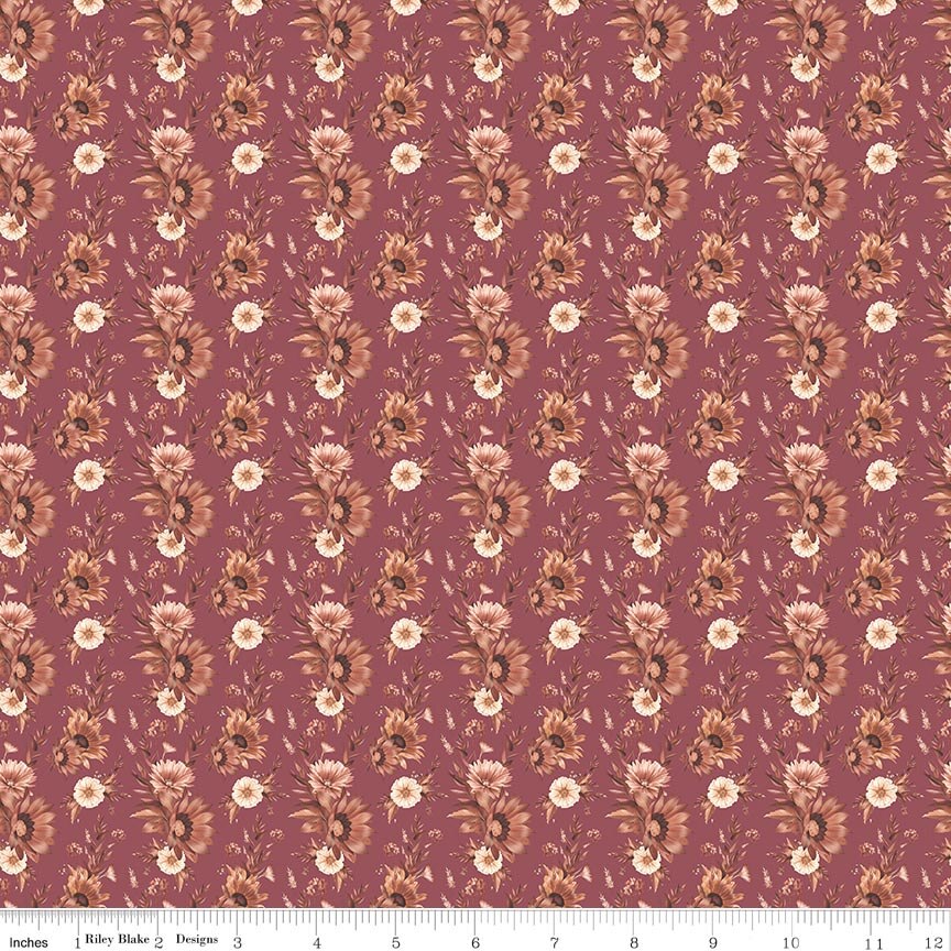 Harvest on the Prairie Floral Wine Cotton 43"/44" Fabric Per Yard