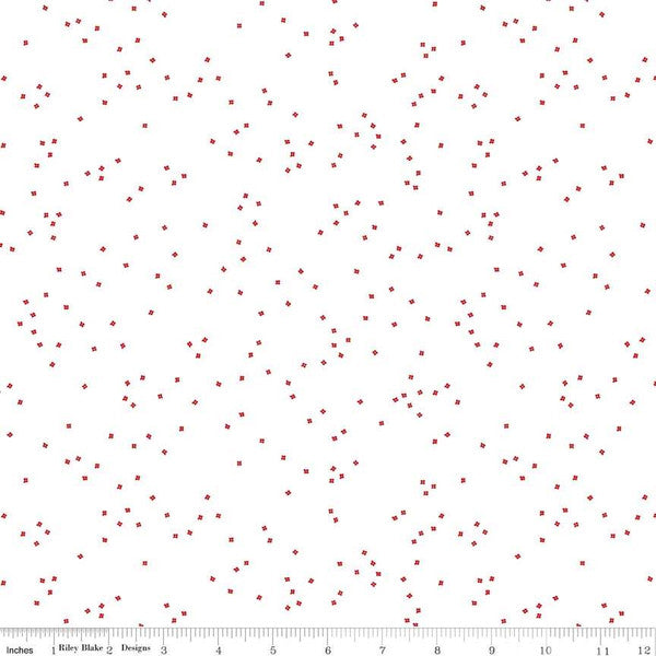 Riley Blake Blossoms On White Red quilting cotton fabric detail