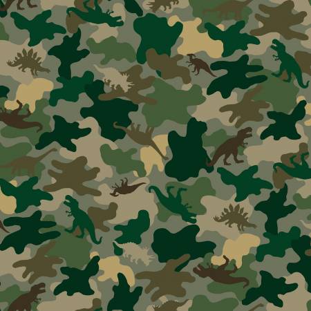 Timeless Treasures green dinosaur camouflage kids quilting cotton fabric