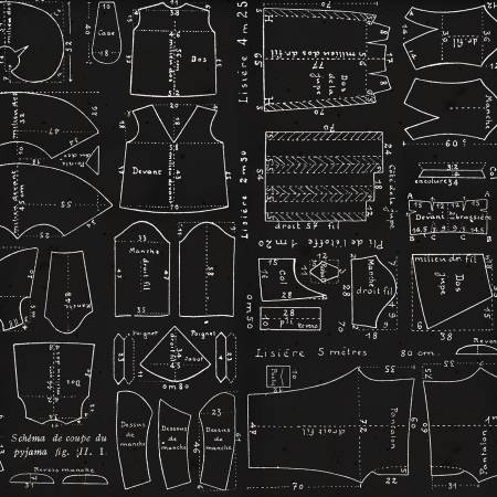 Riley Blake Couture Parisienne Patrons Texture Black quilting fabric — sewing pattern texture
