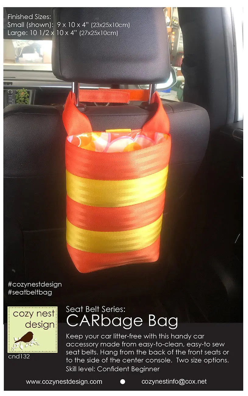 CARbage Seat Belt Vehicle Litter Bag in Orange & Yellow - Linda's Electric Quilters