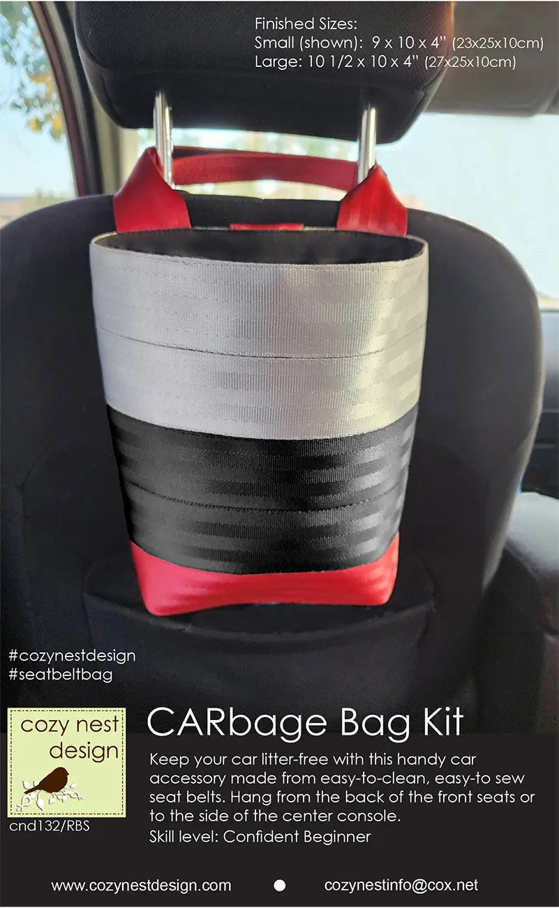 CARbage Seat Belt Vehicle Litter Bag in Silver Black & Red - Linda's Electric Quilters